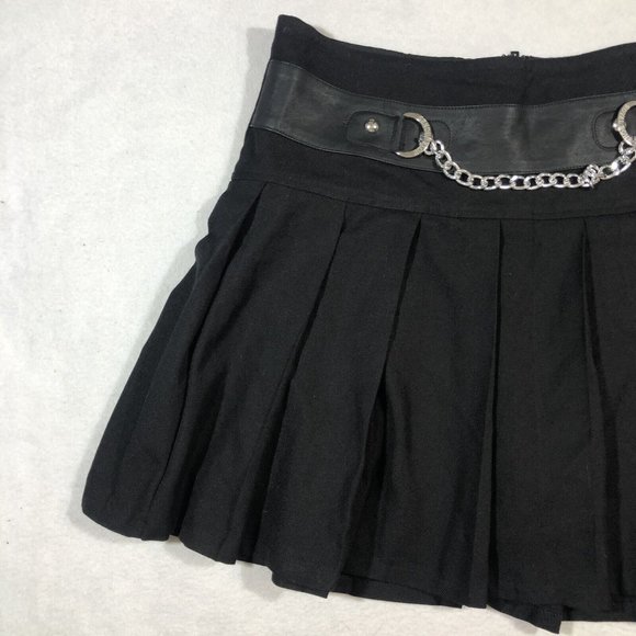 Royal Bones Daang Goodman Womens Large Black Pleated Mini Skirt Chain Punk Goth - Picture 2 of 12